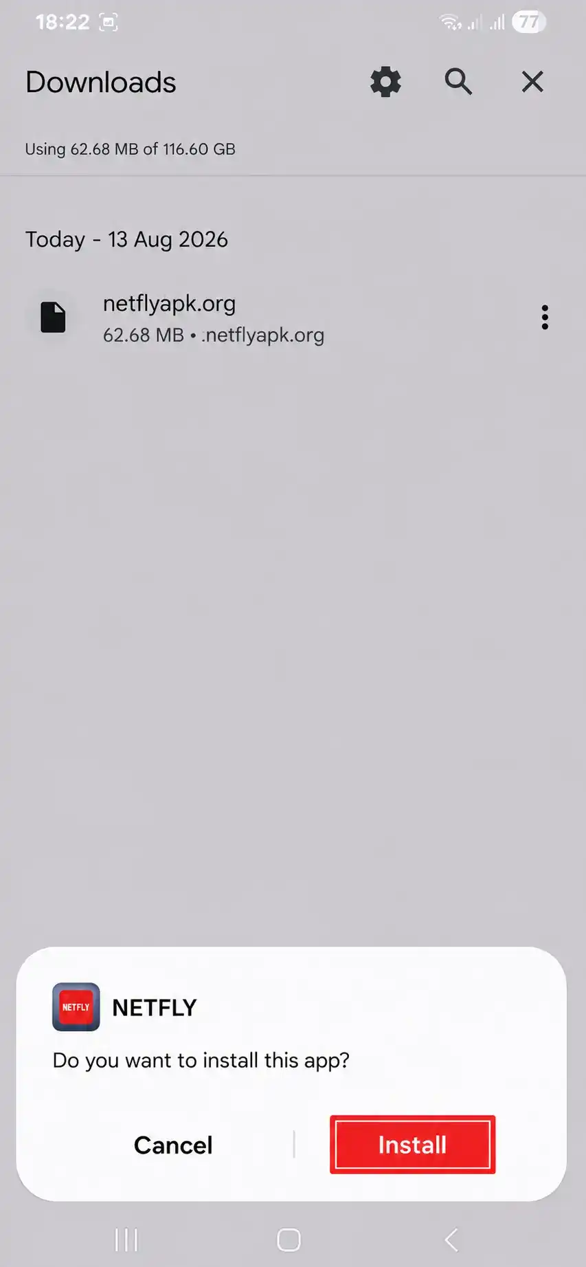 Netfly install screenshot
