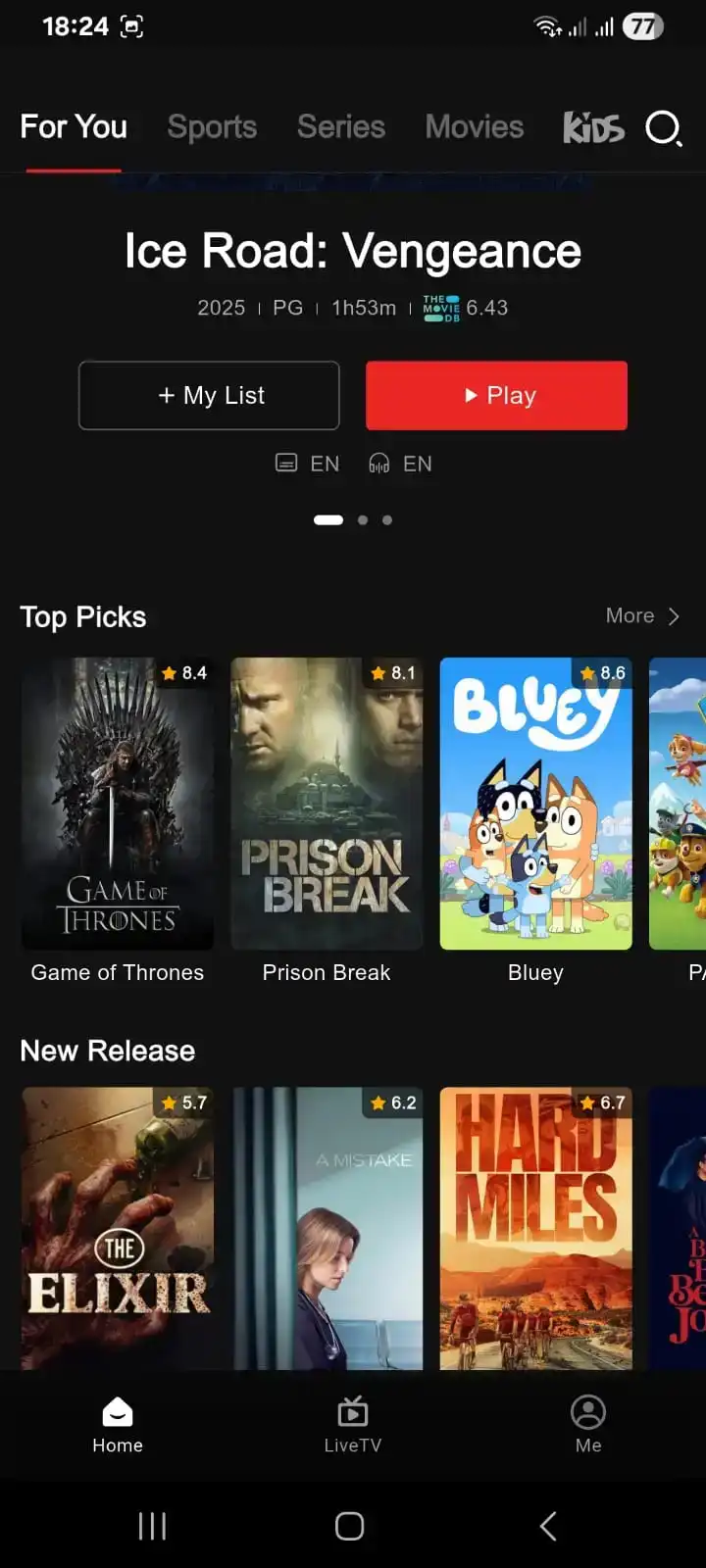 Netfly TV App streaming interface preview